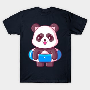 Cute panda with swimming ring summer vacation T-Shirt